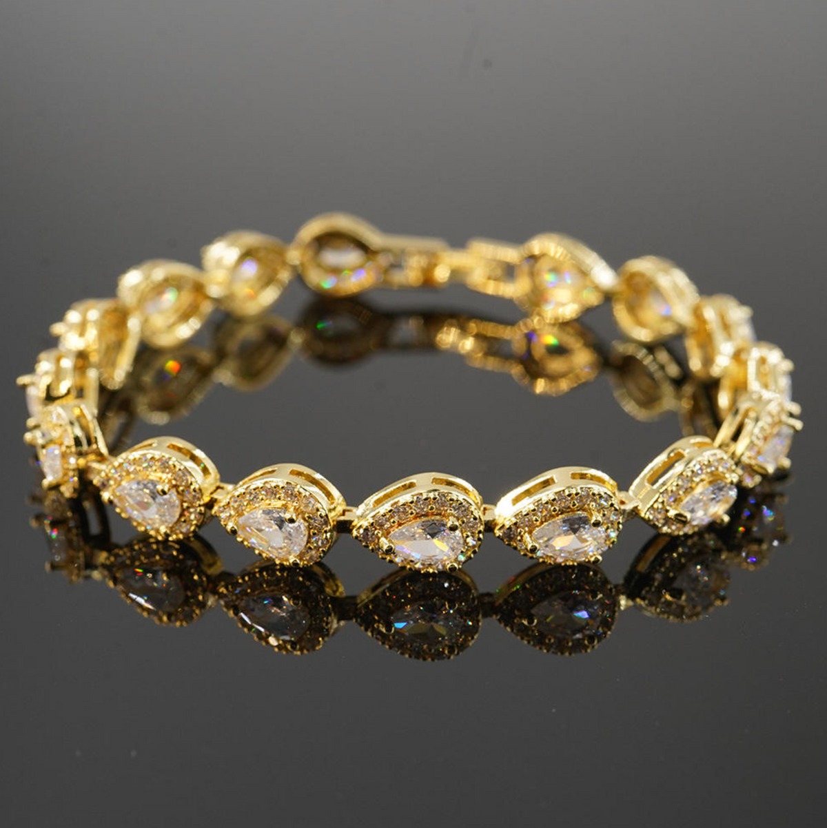 Gold Plated 5A CZ Flower Starlet Bracelet