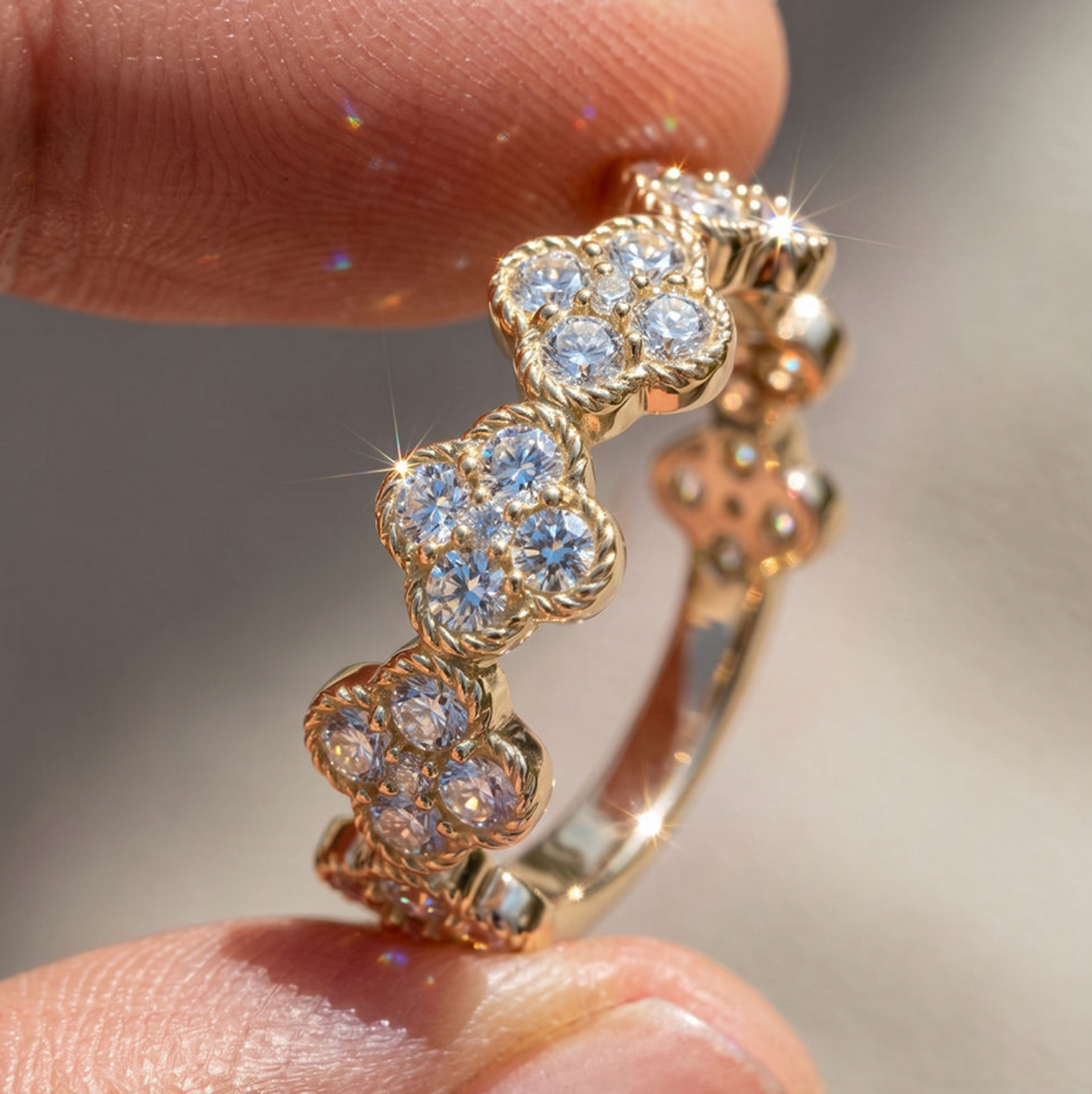 925 Sterling Silver Clover Moissanite Ring