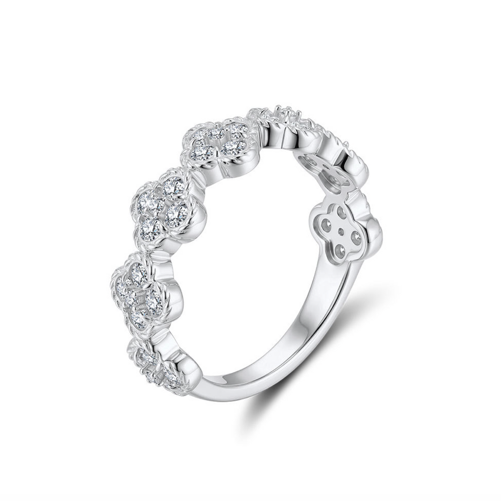 925 Sterling Silver Clover Moissanite Ring