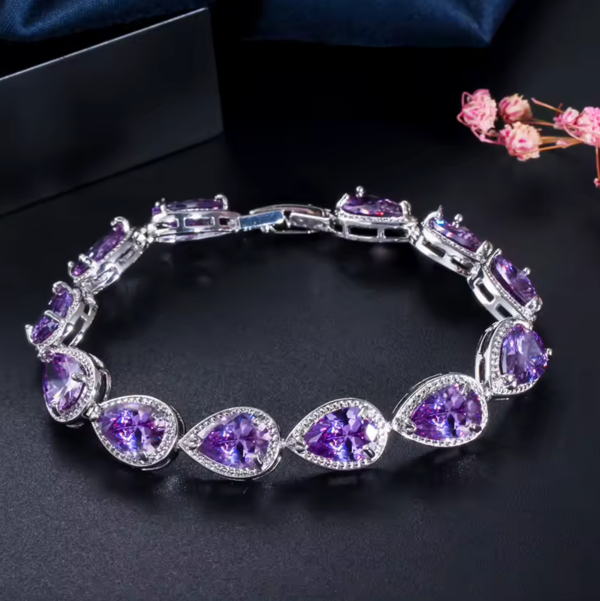 5-Color Teardrop CZ Tennis Bangle