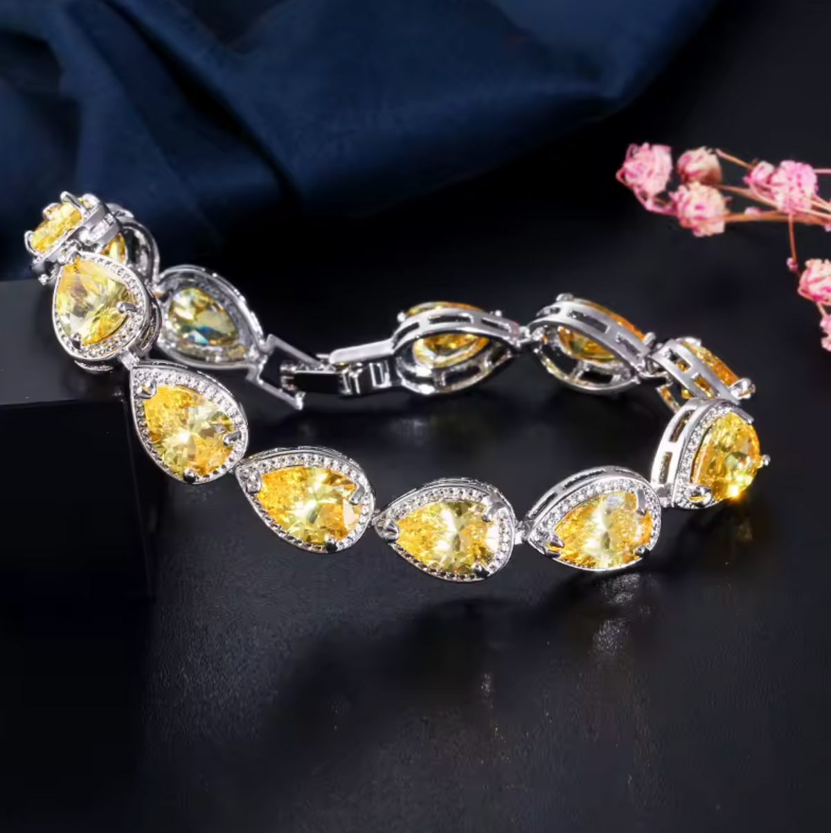 5-Color Teardrop CZ Tennis Bangle