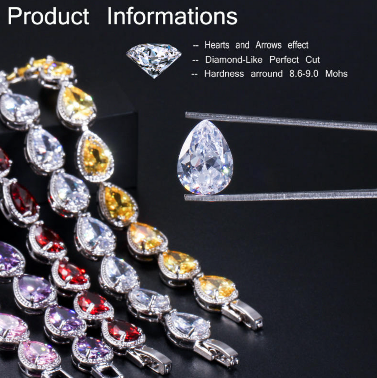 5-Color Teardrop CZ Tennis Bangle
