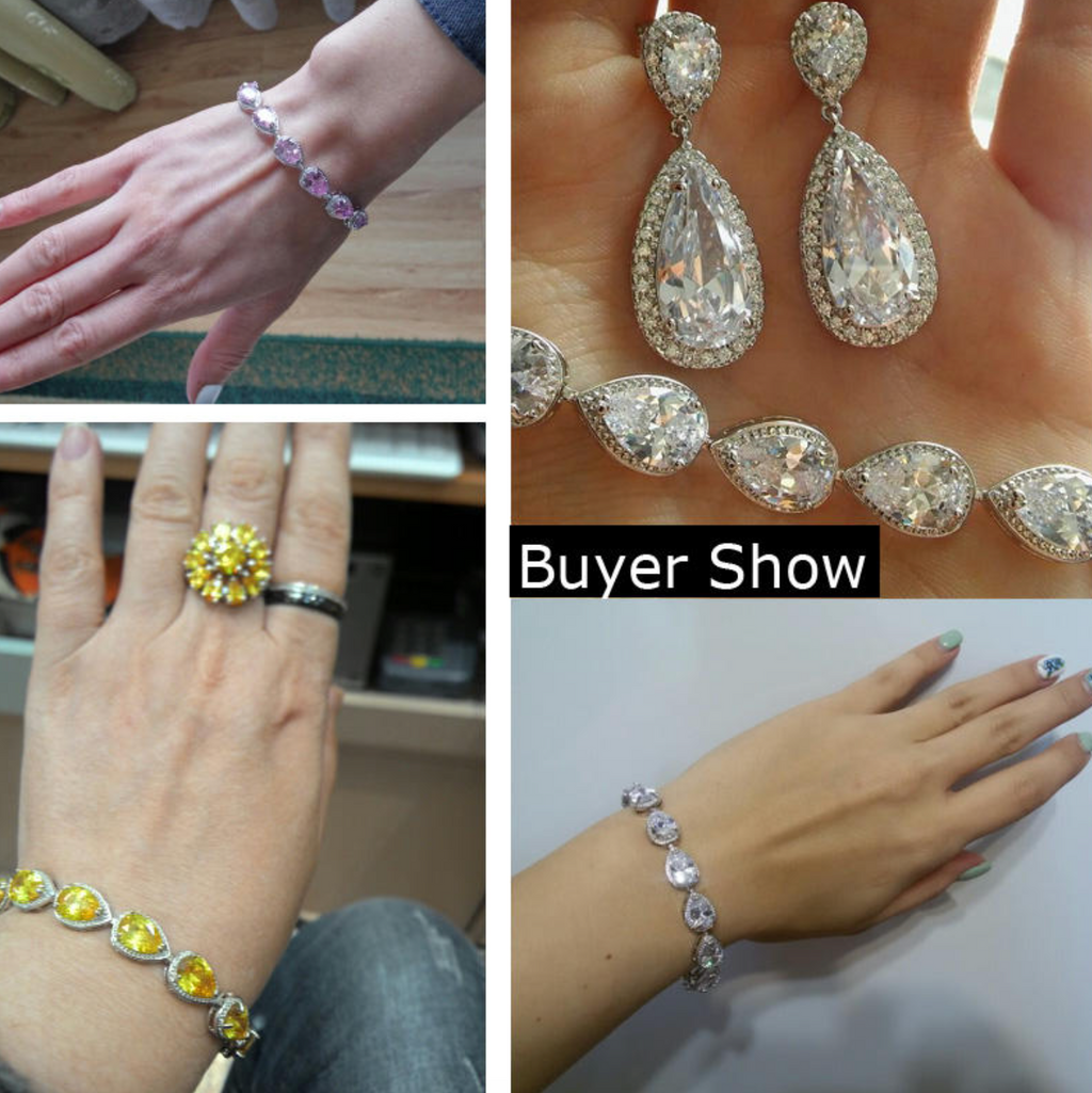 5-Color Teardrop CZ Tennis Bangle