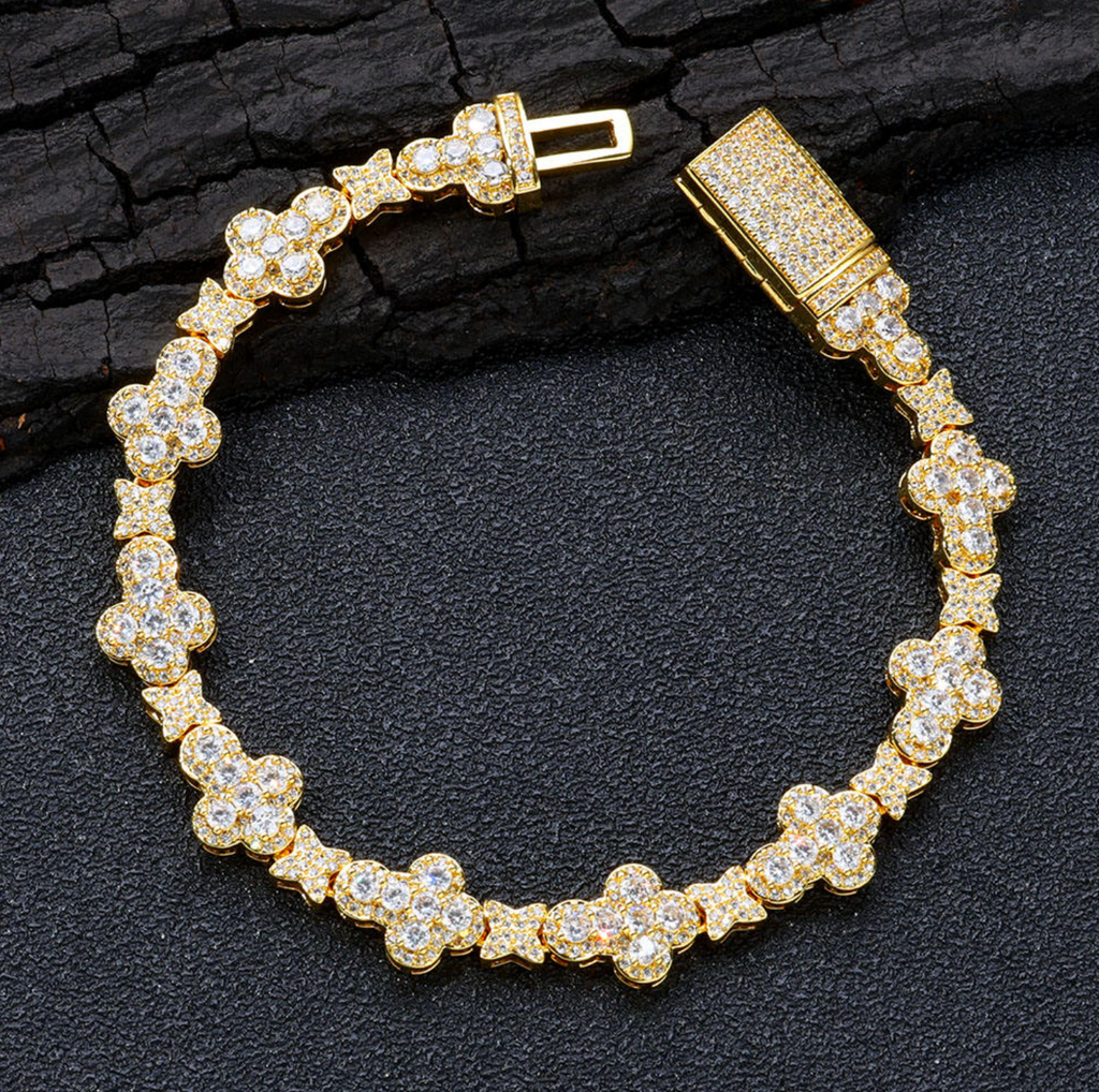 18K Gold Plated Cross Flower Chain Bracelet