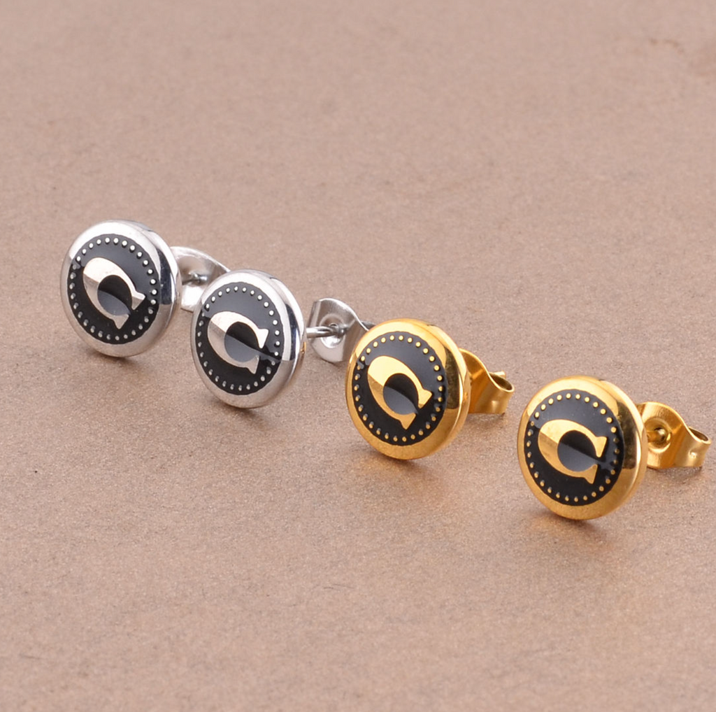 Stainless Steel Round Letter Earrings