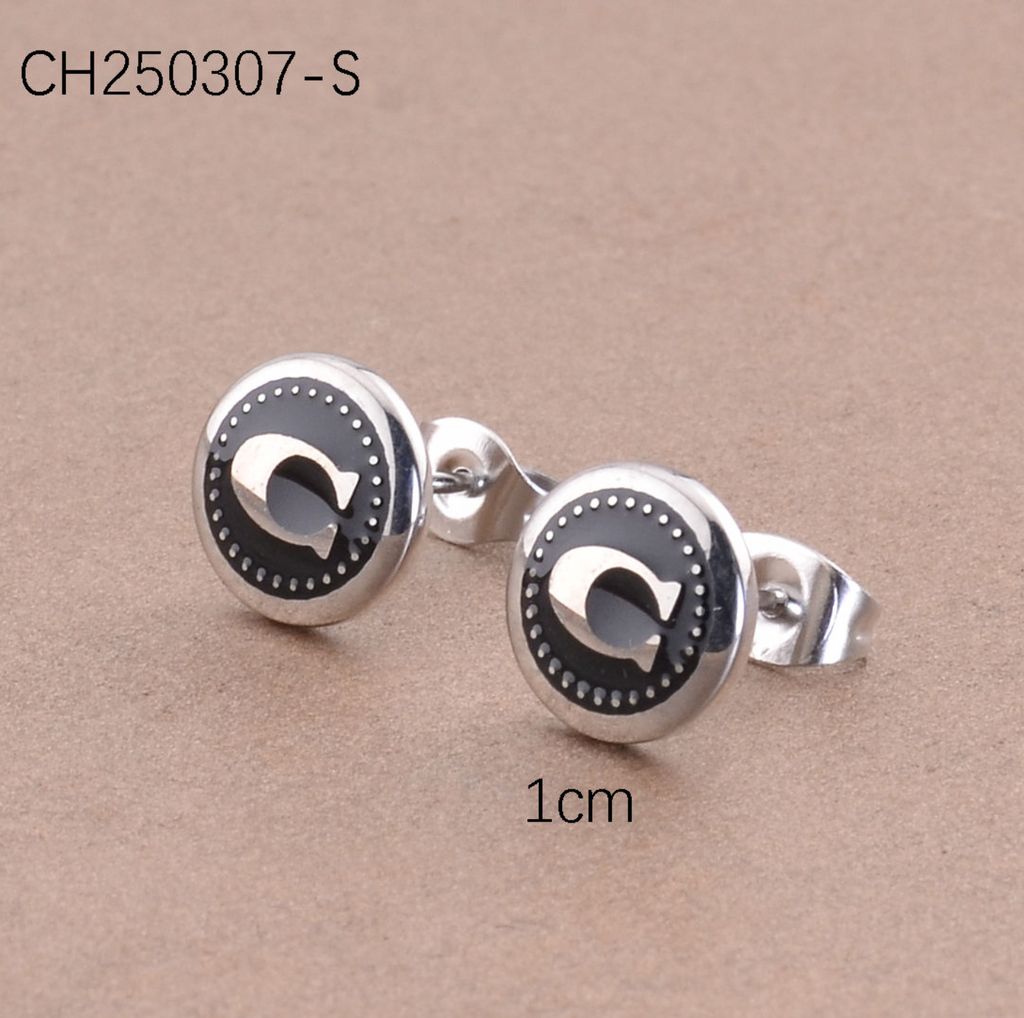 Stainless Steel Round Letter Earrings