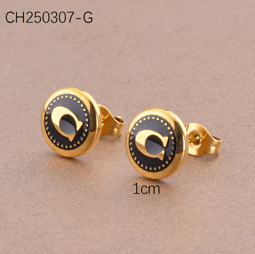 Stainless Steel Round Letter Earrings
