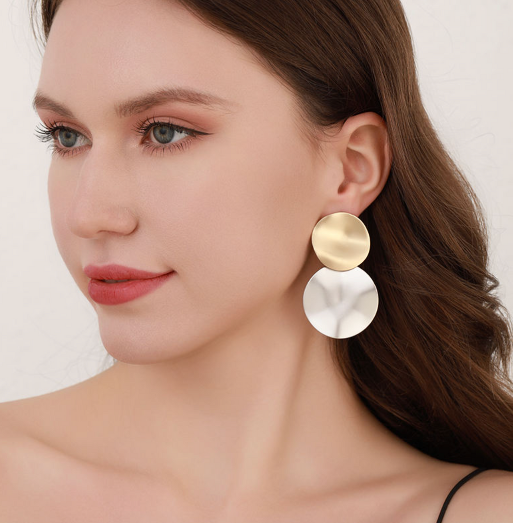Retro Geometric Matte Circle Dangle Earrings
