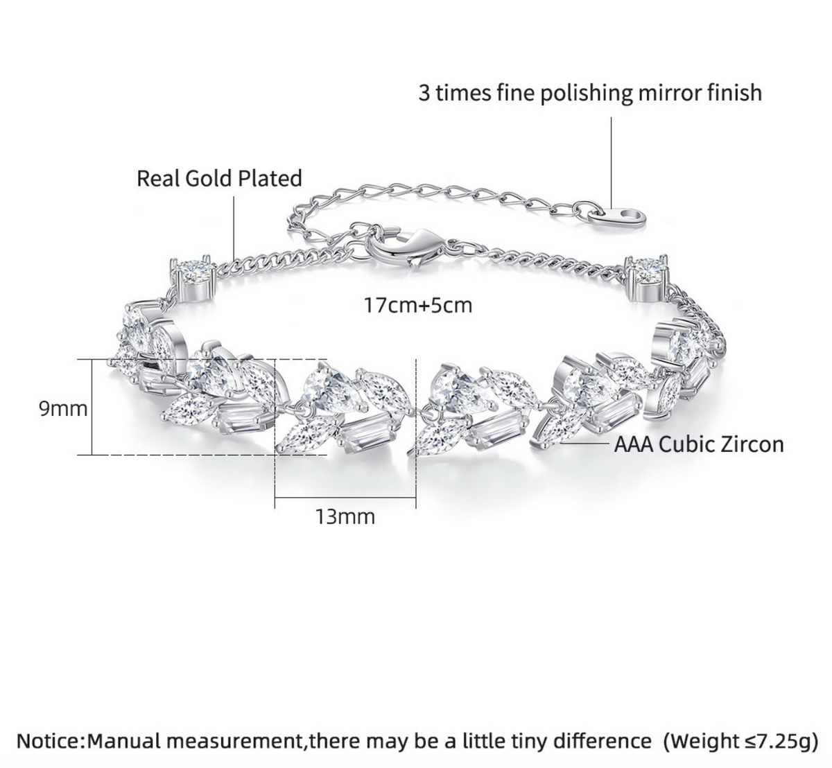 Adjustable Zircon Leaf Bracelet